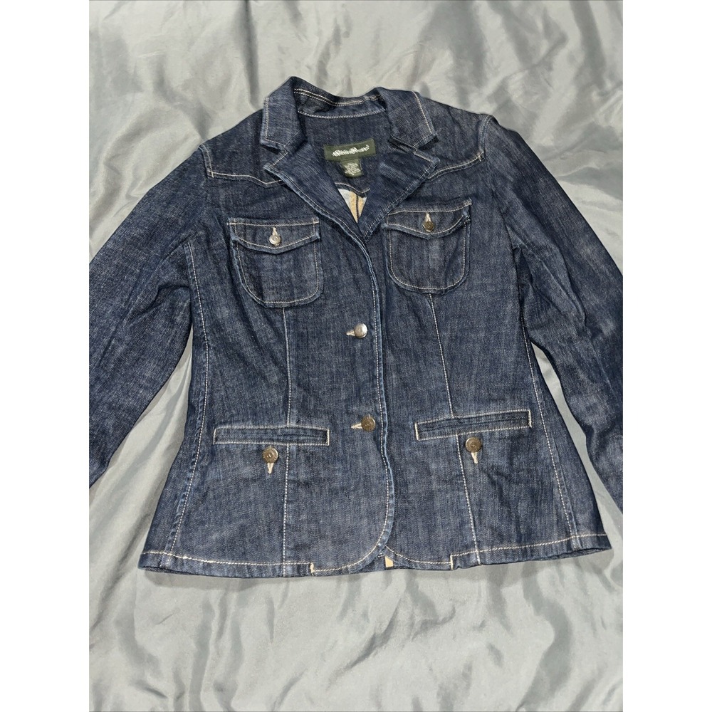 Eddie Bauer Denim Jean Jacket Women's Size Small Blue Stretch Blazer Trucker